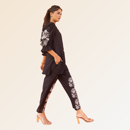 Black Co-ord Set With White Embroidery