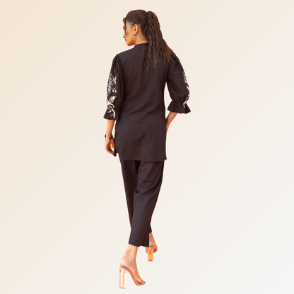 Black Co-ord Set With White Embroidery