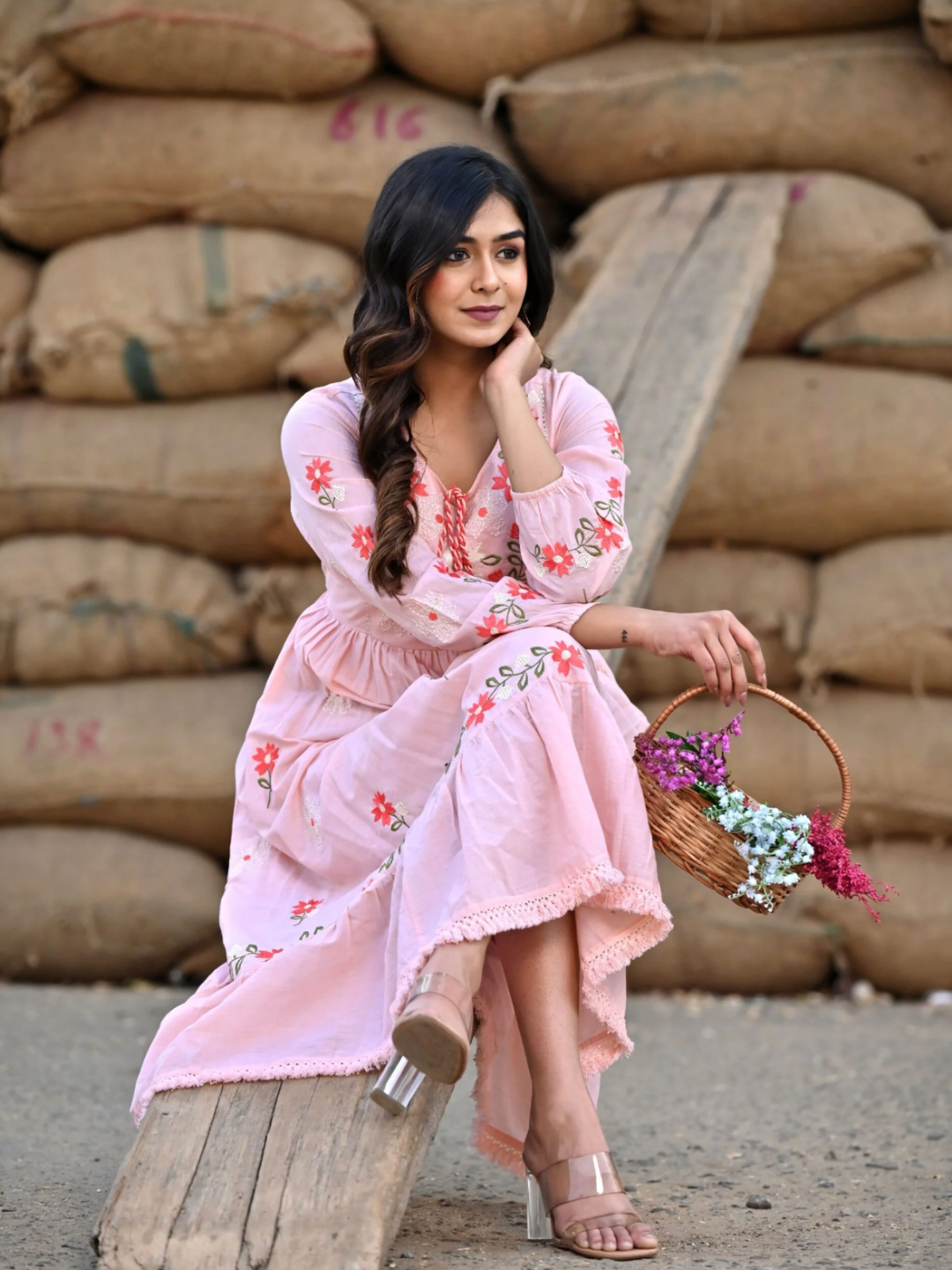 Peach Ankle Length Dress