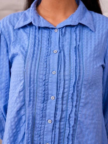 Blue Jacquard Cotton Shirt Dress