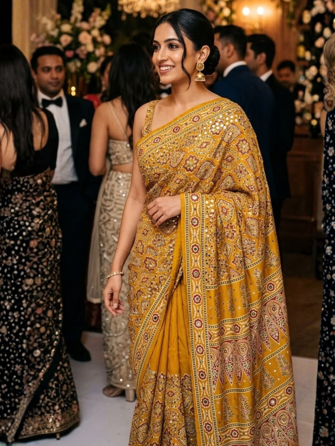 Mirror Glow Gajji Satin Ajrakh Saree