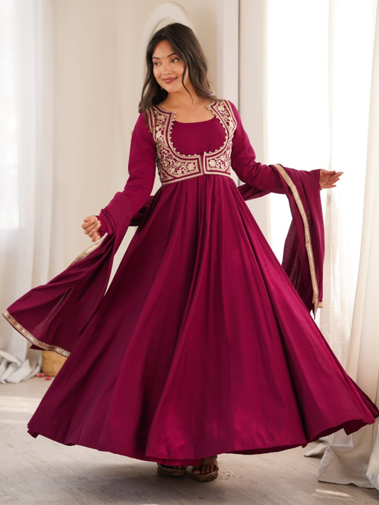 Royal Rani Pink Roman Silk Anarkali Set