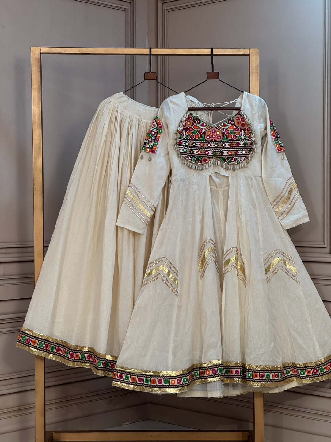 Garba Glam Kora Cotton Mirror Work Lehenga