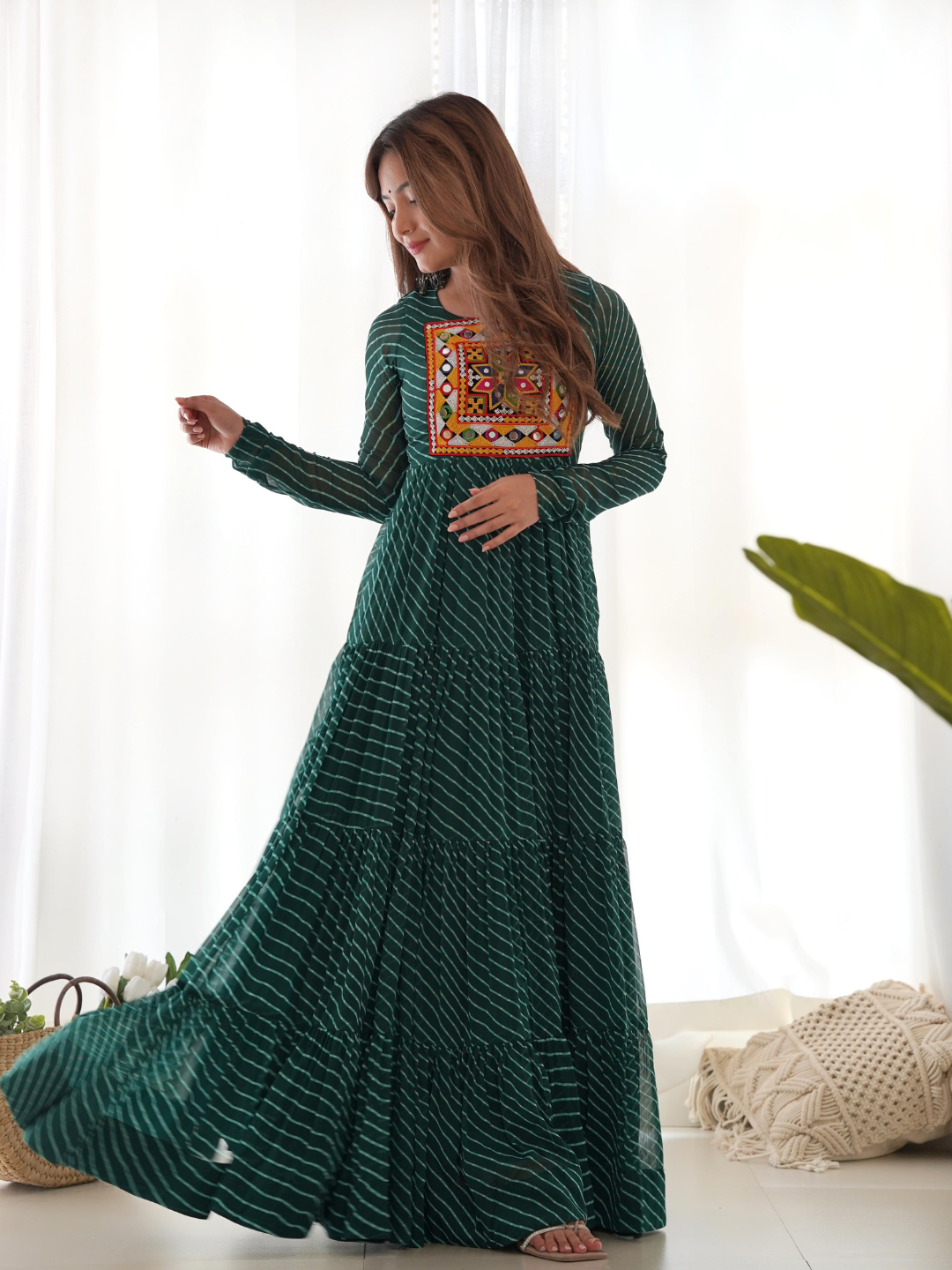 Leheriya Gown with Gamthi Patchwork
