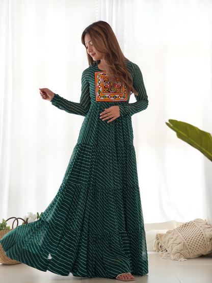 Leheriya Gown with Gamthi Patchwork