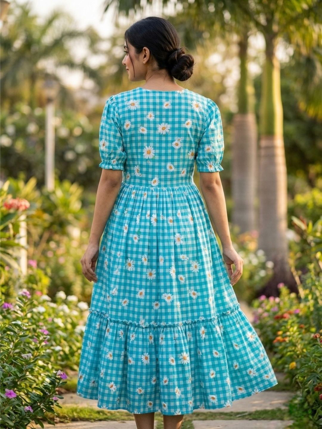 Breezy Gingham Muslin Silk Dress