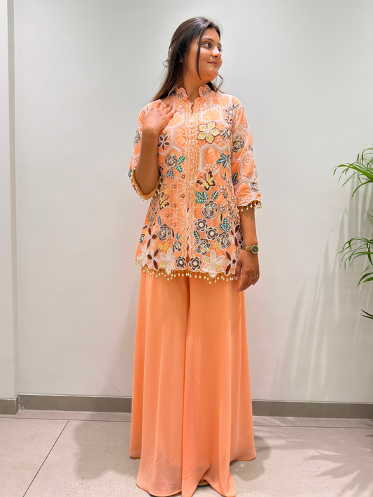 Peach Bloom Georgette Palazzo Set