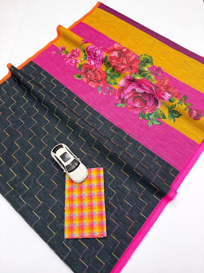 Soft Linen Vibrant Saree with Checkered Blouse