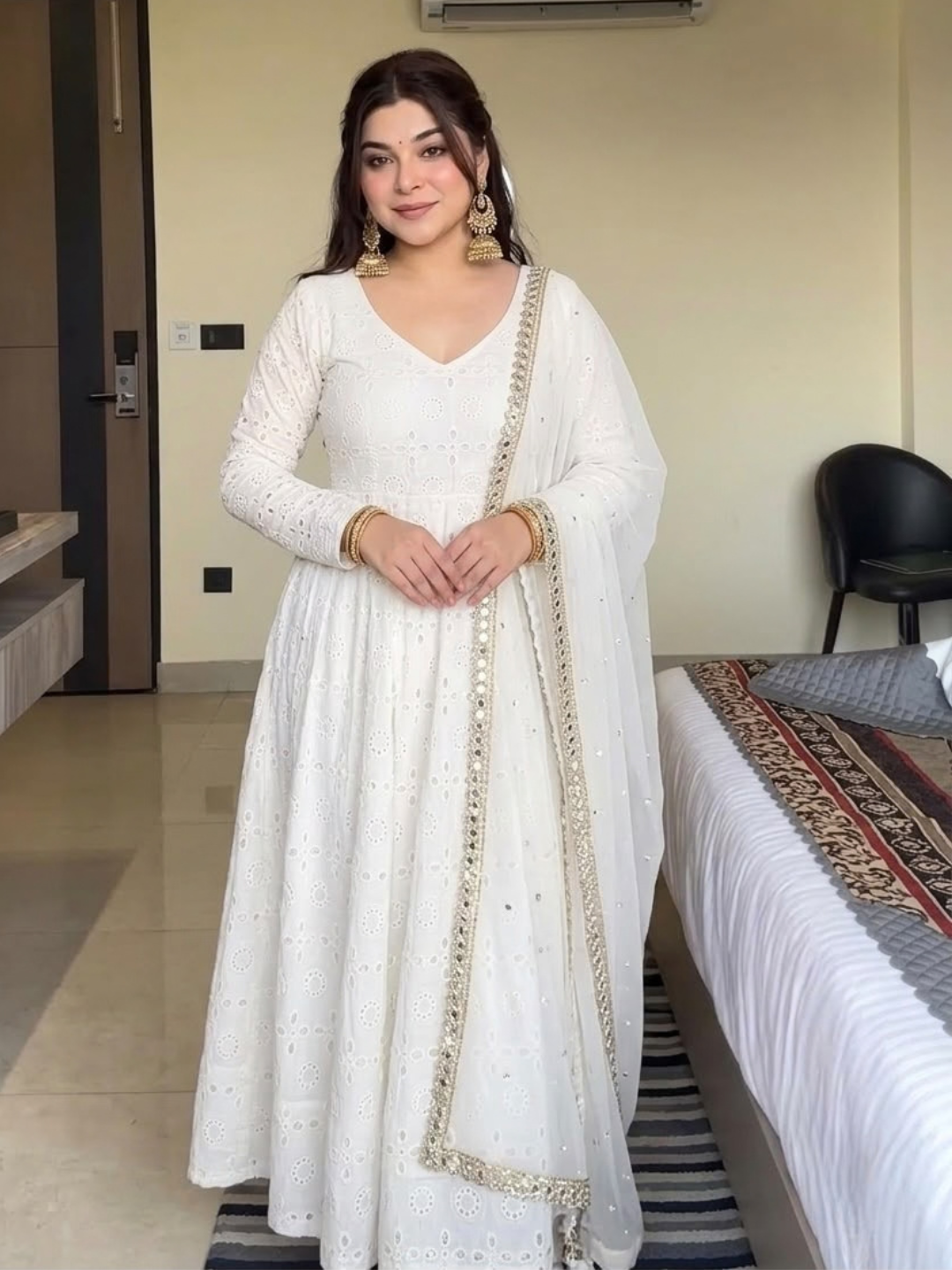 Timeless Schiffli Elegance in Khadi Cotton