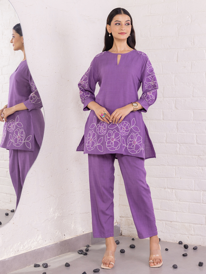 Violet Elegance Cotton Co-ord Set