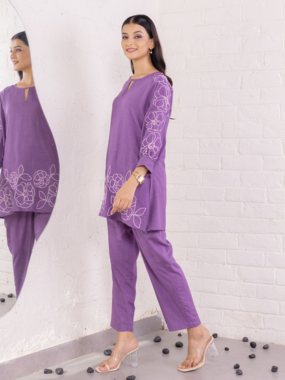 Violet Elegance Cotton Co-ord Set