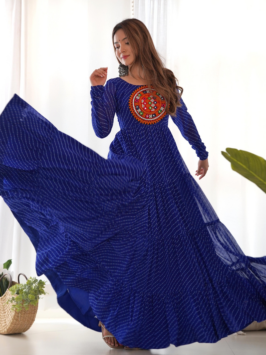 Leheriya Gown with Gamthi Patchwork