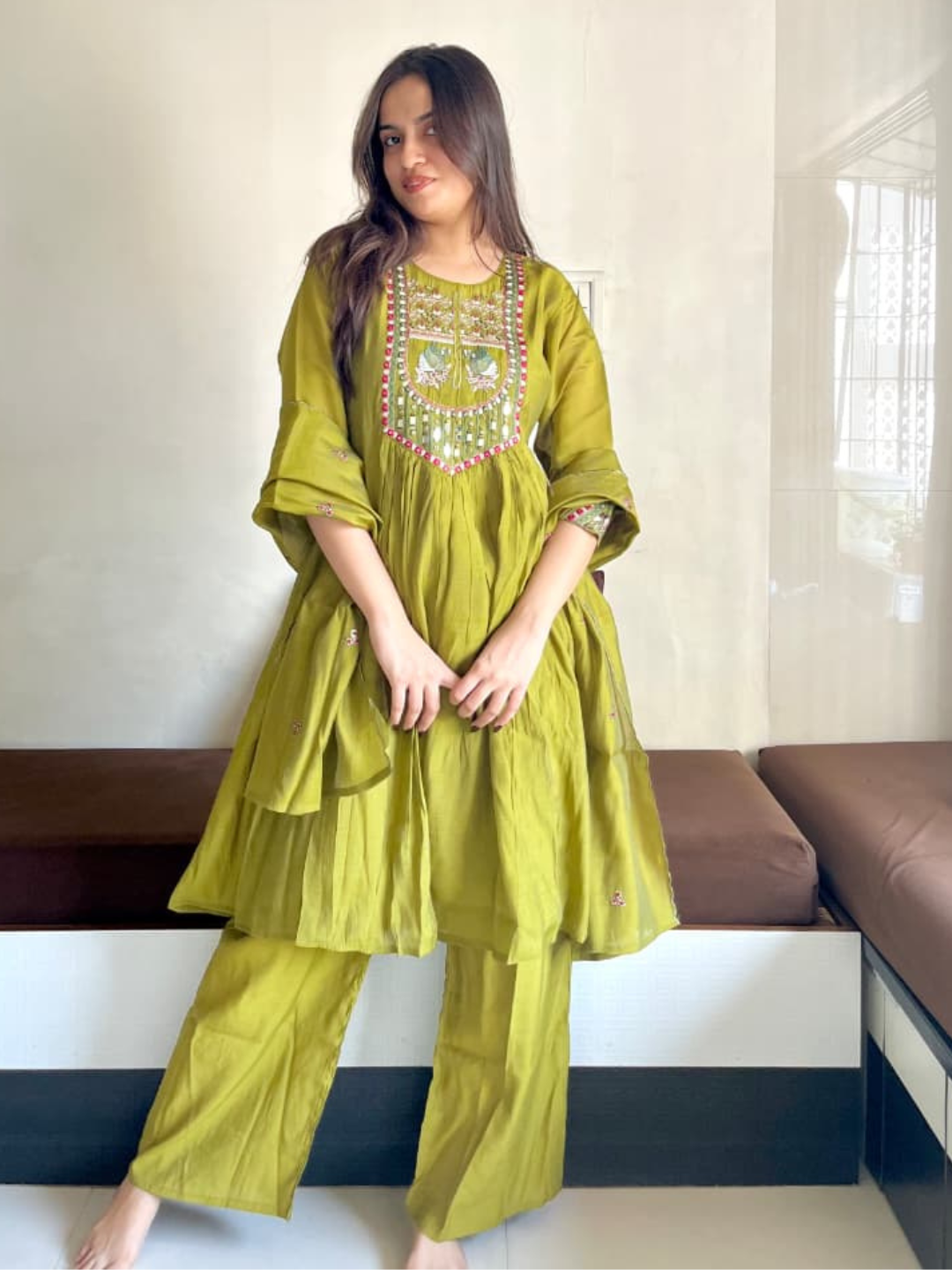 Olive Grace Mul Cotton Dupatta Set