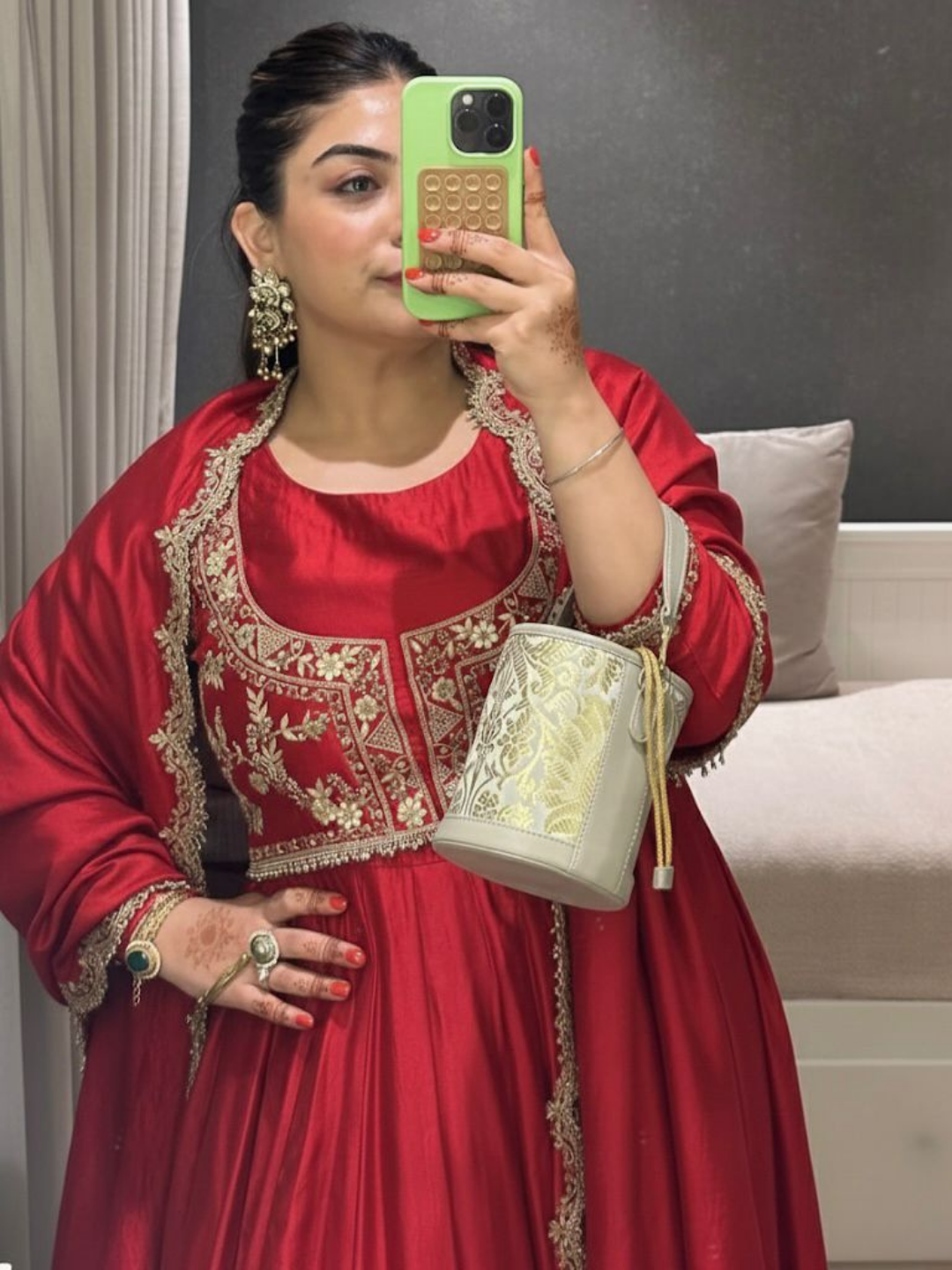 Regal Chinon Silk Gown Set with Embroidered Koti