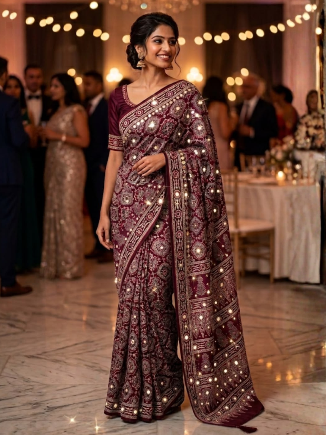 Mirror Glow Gajji Satin Ajrakh Saree