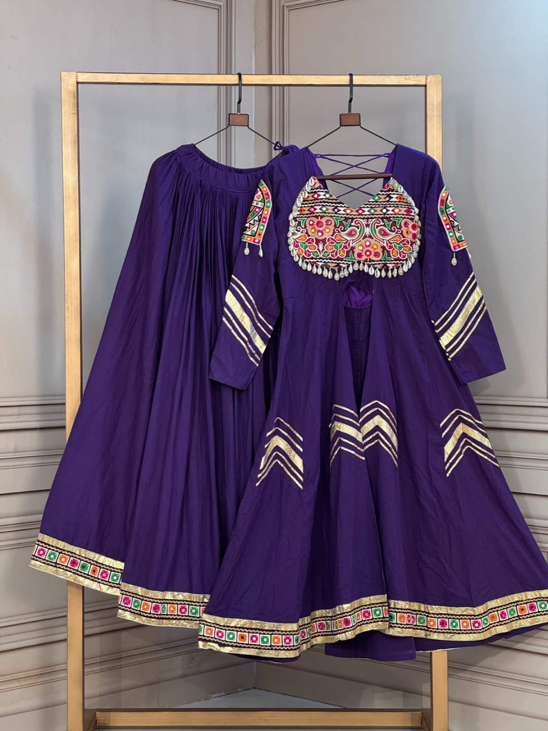 Garba Glam Kora Cotton Mirror Work Lehenga