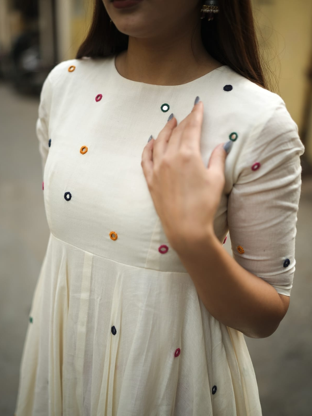 Ivory Mirror-Work Cotton Kurta Set