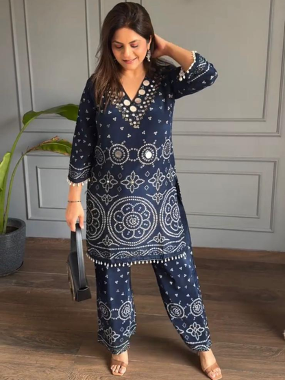 Bandhani Print Mirror Accent Co-ord Set