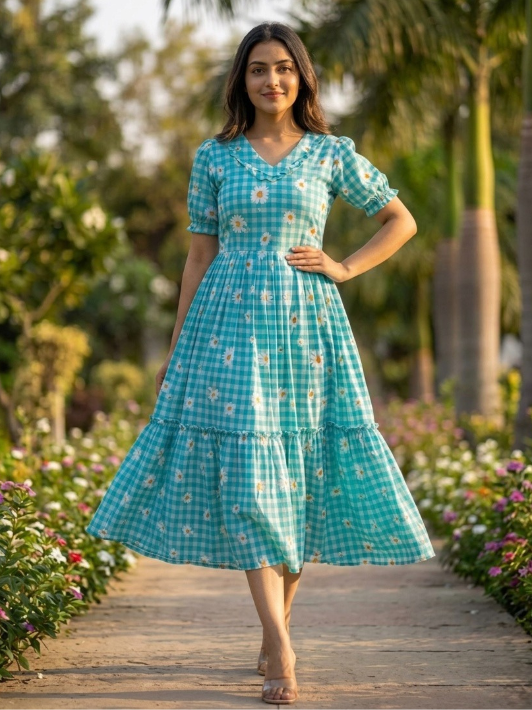 Breezy Gingham Muslin Silk Dress