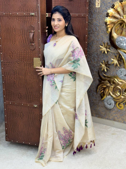 Floral Charm Soft Linen Saree