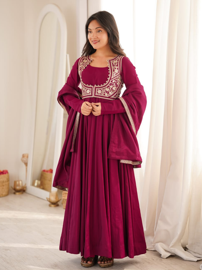 Royal Rani Pink Roman Silk Anarkali Set