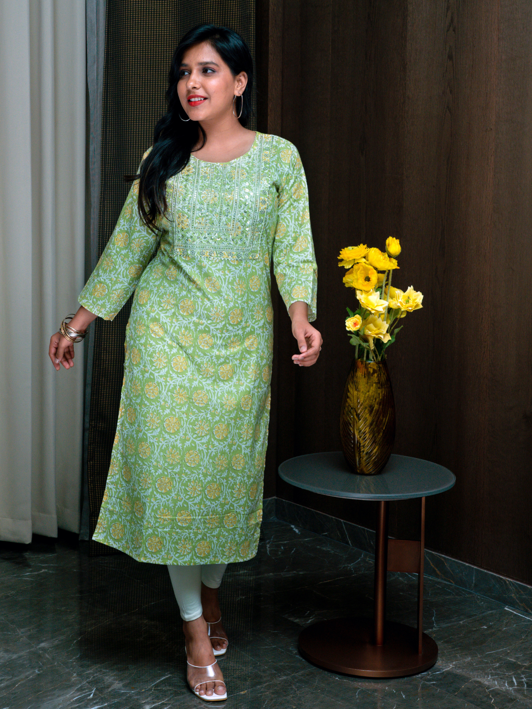 Light Green Floral Print Kurti