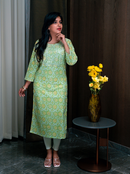 Light Green Floral Print Kurti