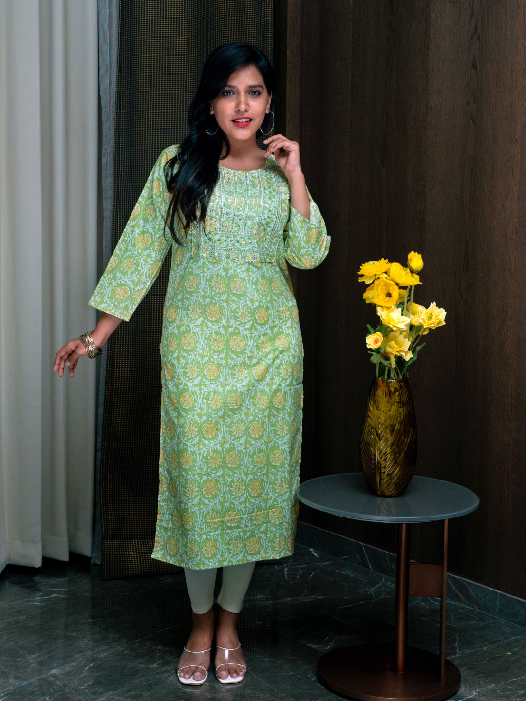 Light Green Floral Print Kurti