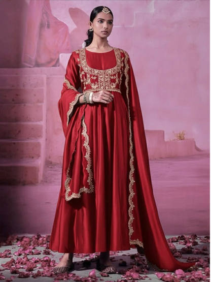 Regal Chinon Silk Gown Set with Embroidered Koti