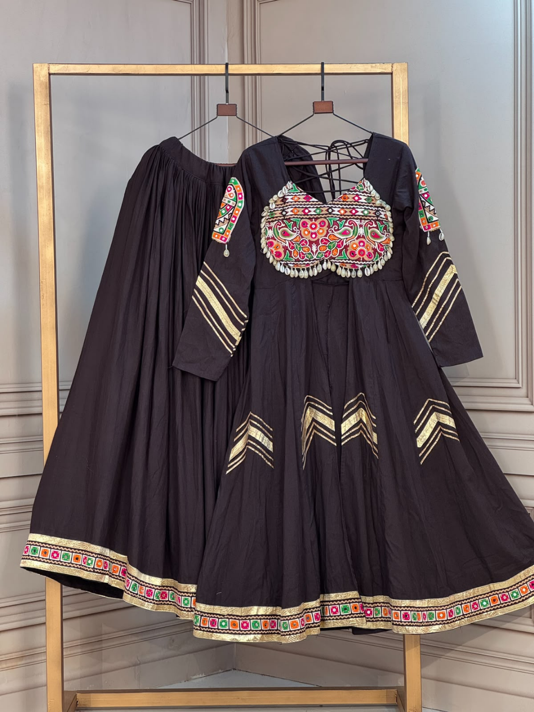 Garba Glam Kora Cotton Mirror Work Lehenga
