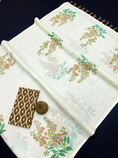 Floral Charm Soft Linen Saree