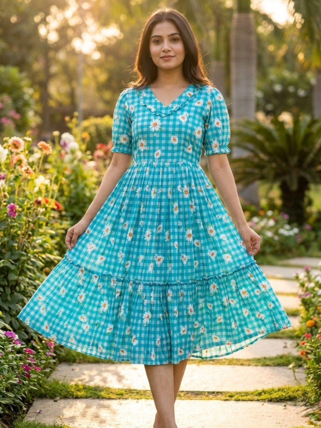 Breezy Gingham Muslin Silk Dress