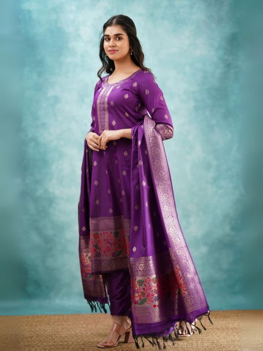 Purple Paithani Dupatta Set