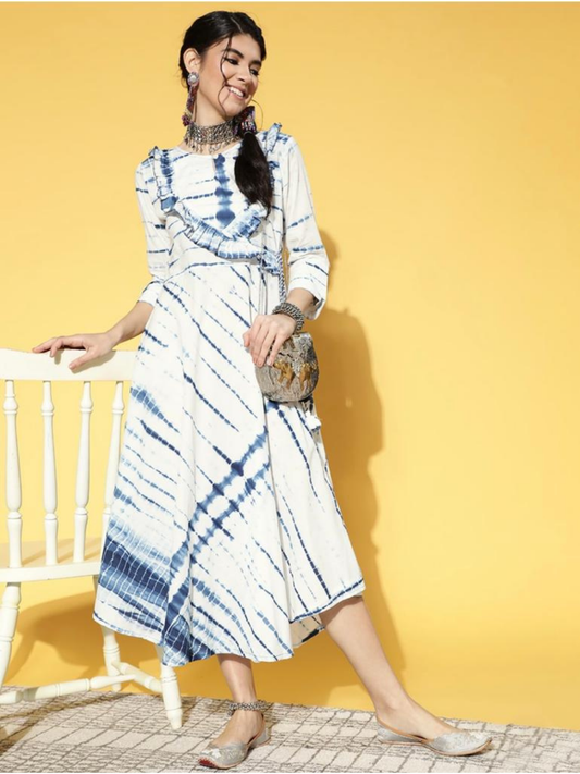 White Shibori Print Dress