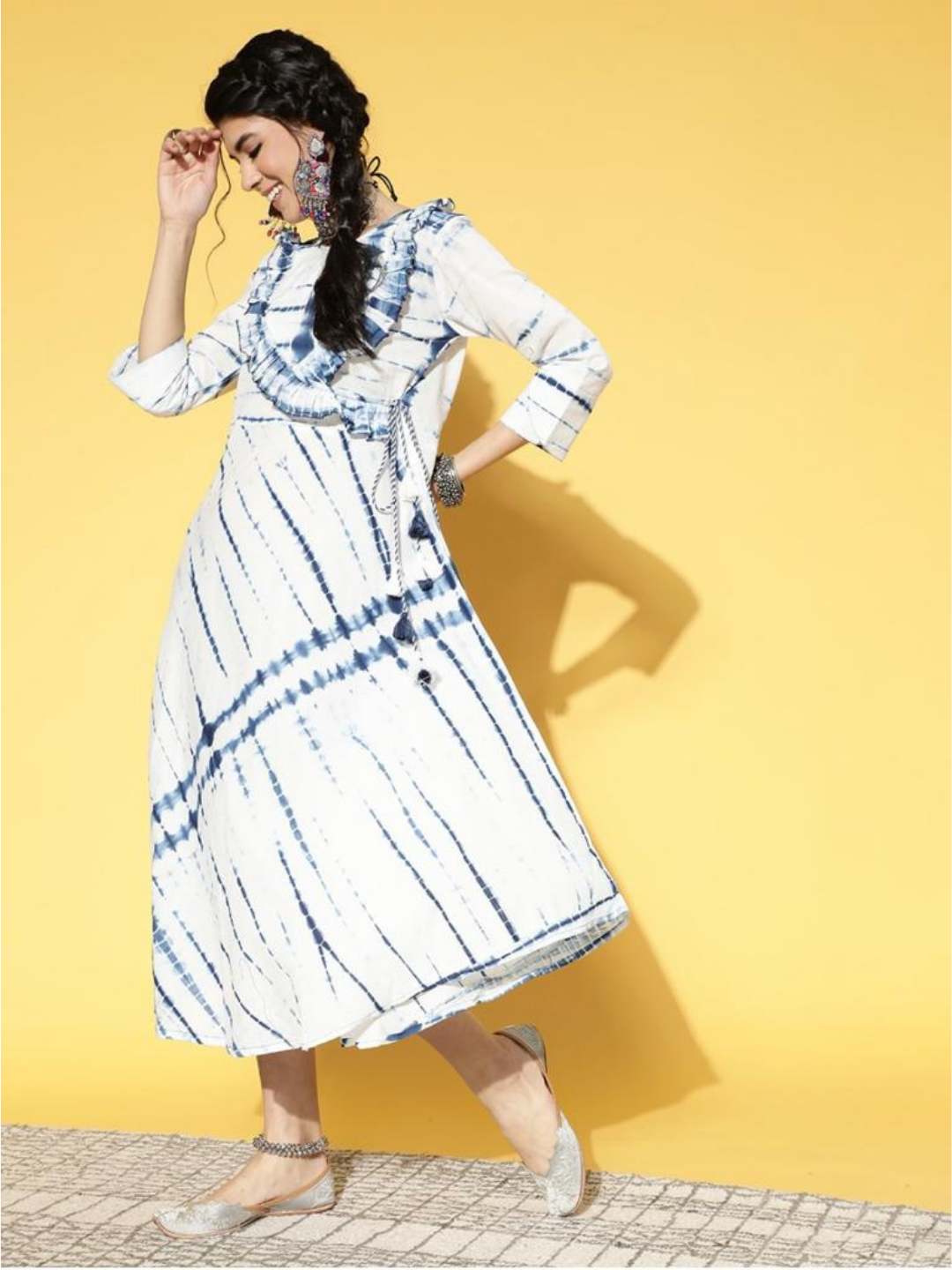 White Shibori Print Dress