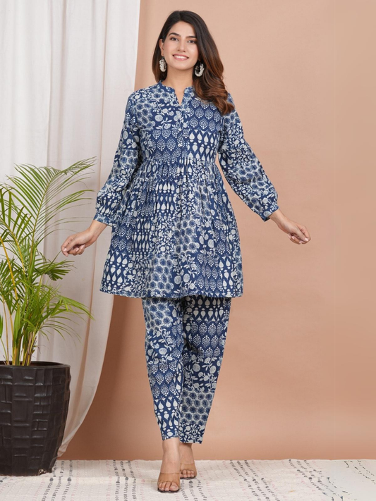 Indigo Daabu Handblock Print Co-Ord Set