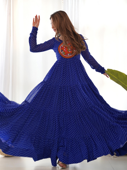 Leheriya Gown with Gamthi Patchwork