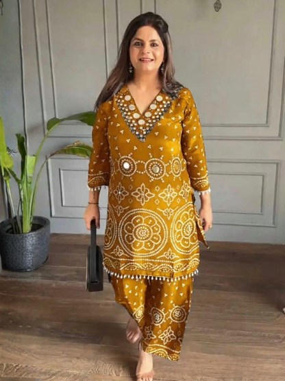 Bandhani Print Mirror Accent Co-ord Set