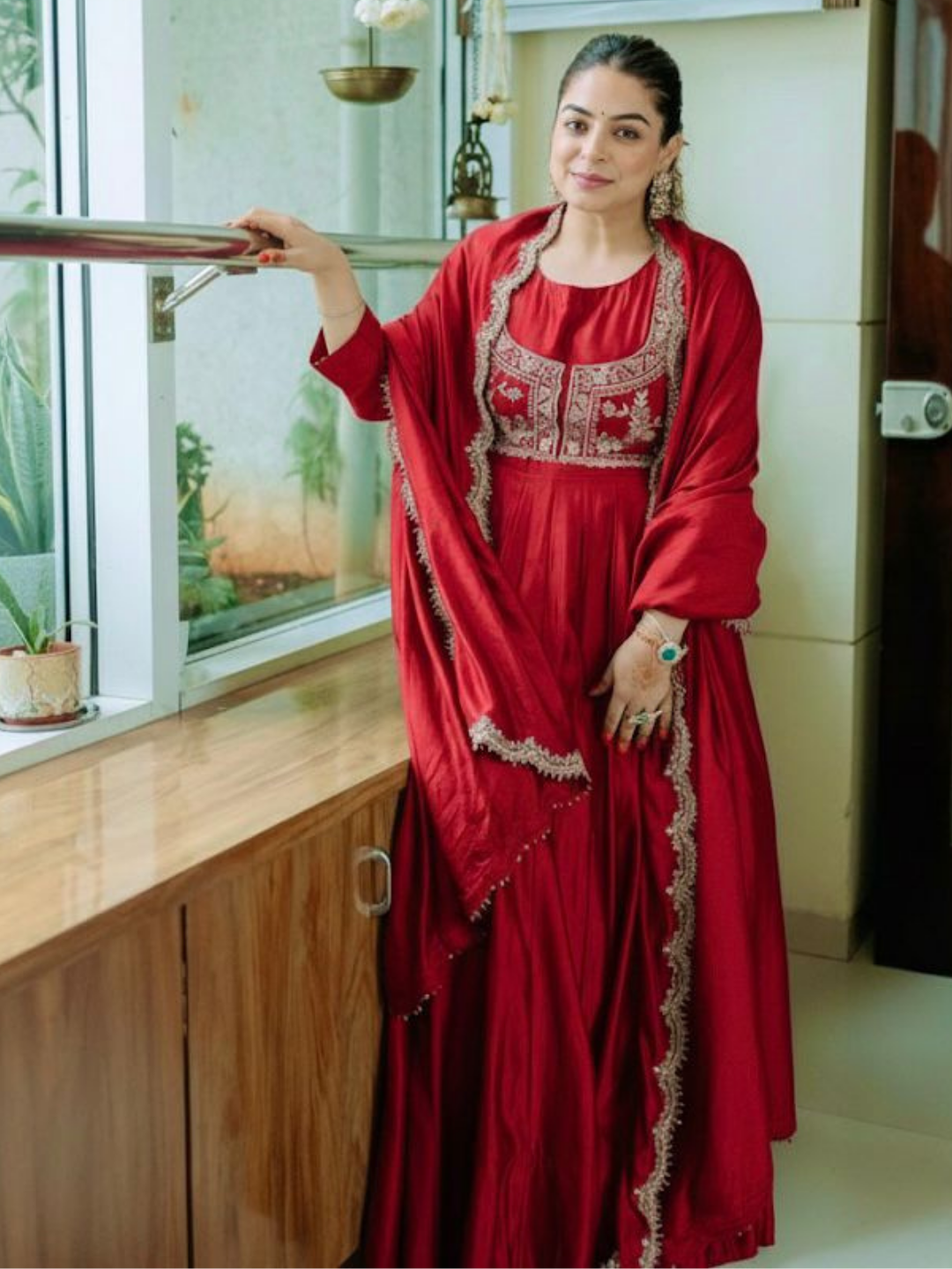 Regal Chinon Silk Gown Set with Embroidered Koti