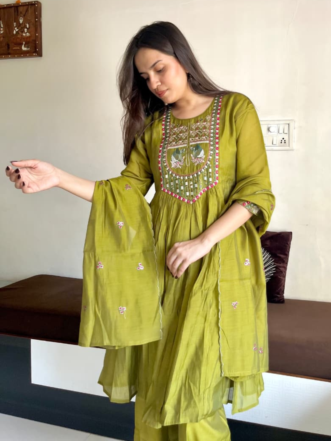 Olive Grace Mul Cotton Dupatta Set
