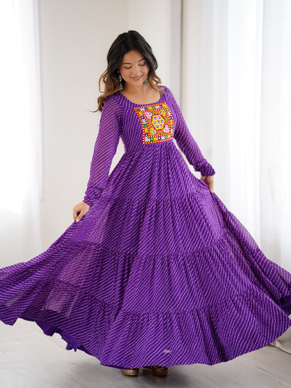 Leheriya Gown with Gamthi Patchwork