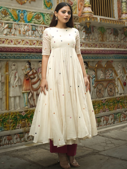 Ivory Mirror-Work Cotton Kurta Set