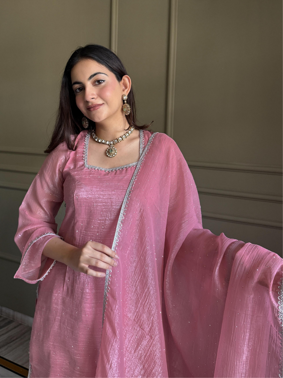 Soft Glam Crunchy Silk Salwar Suit with Diamond Work