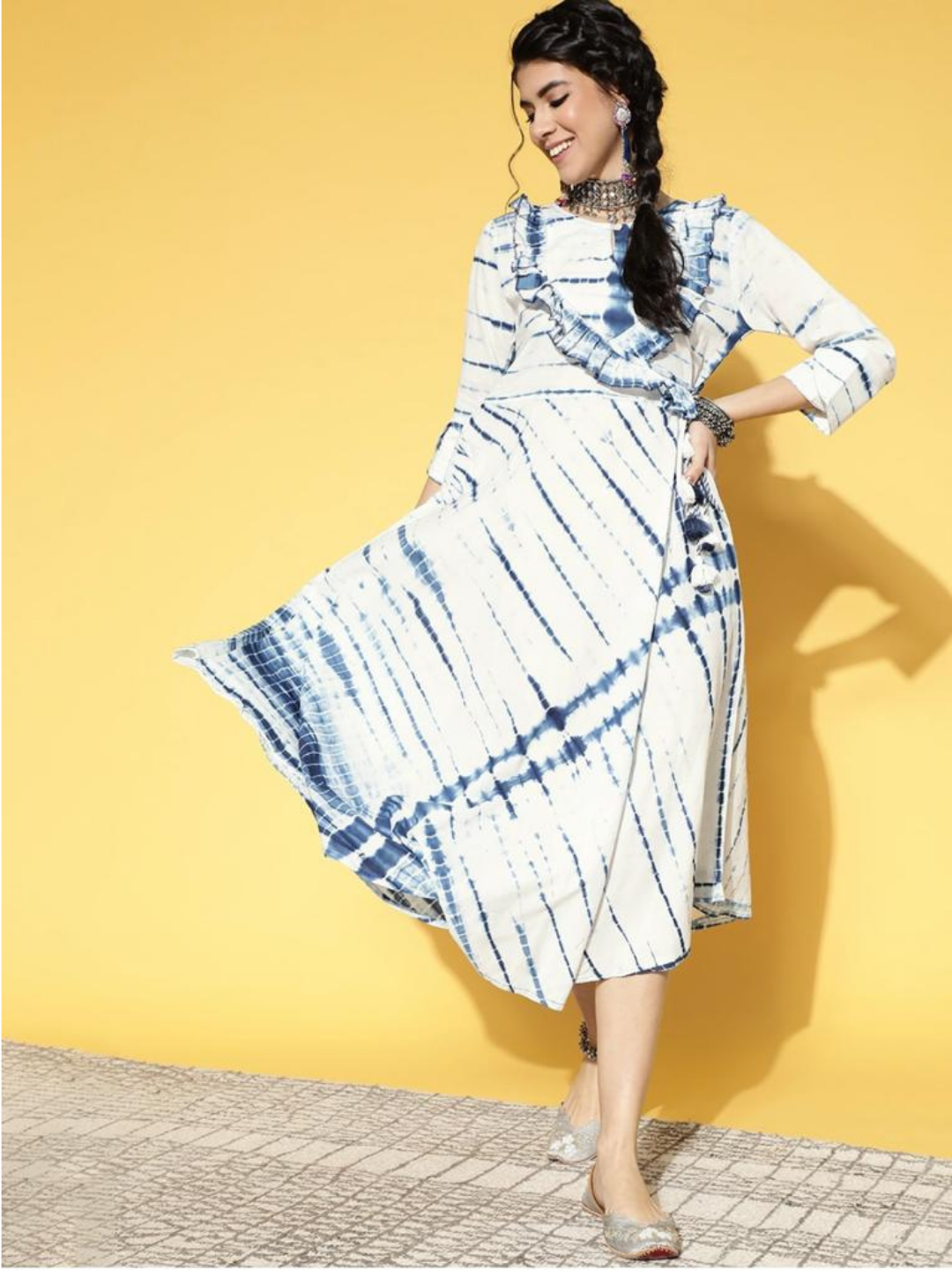 White Shibori Print Dress