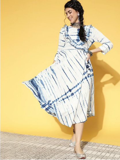 White Shibori Print Dress