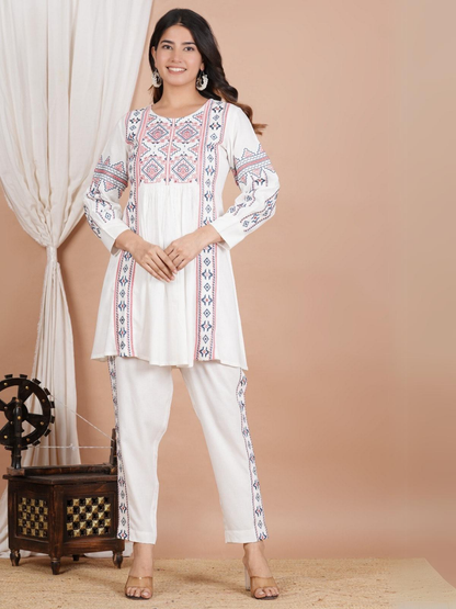 Pristine White Embroidered Co-Ord Set