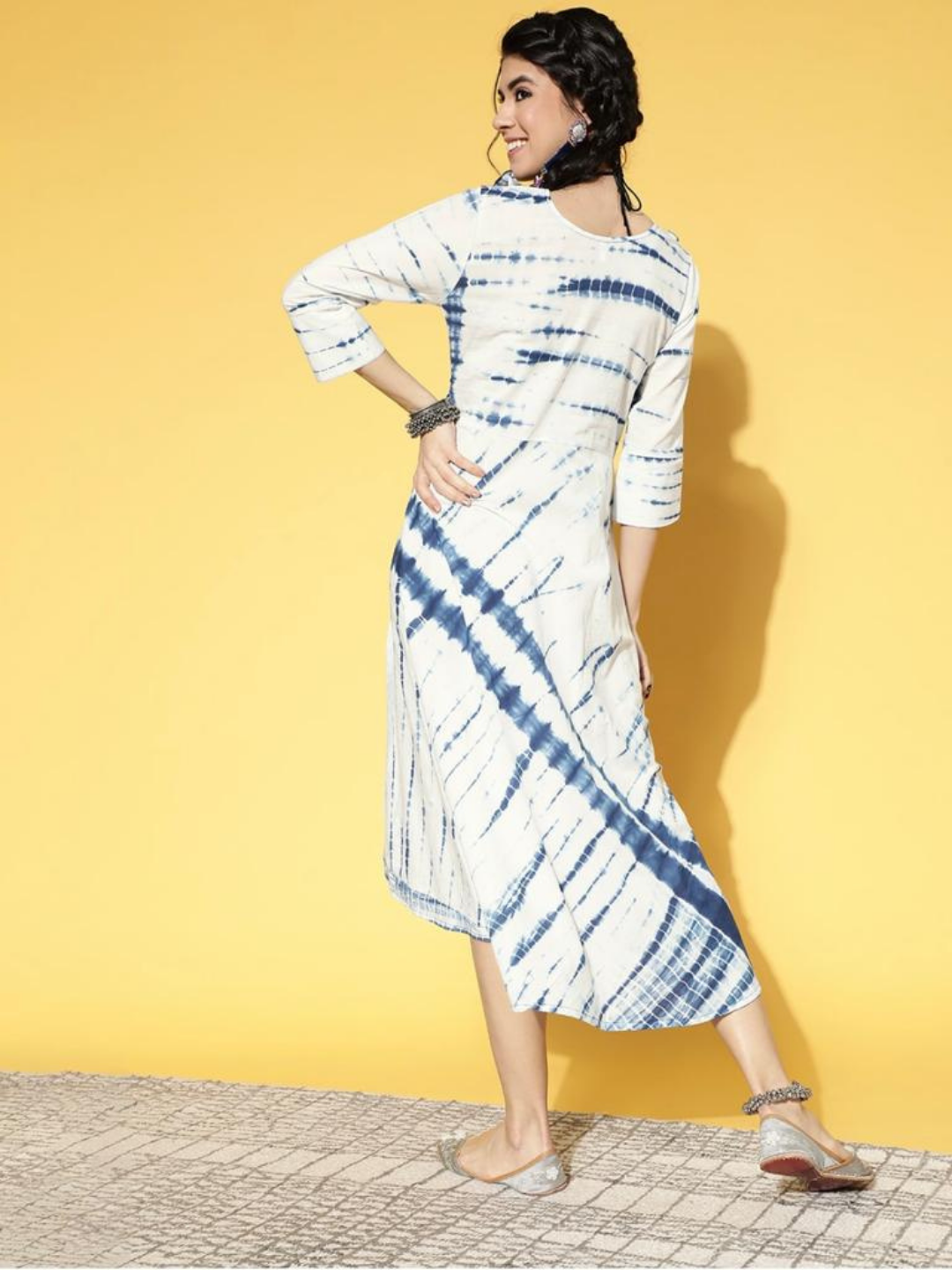 White Shibori Print Dress