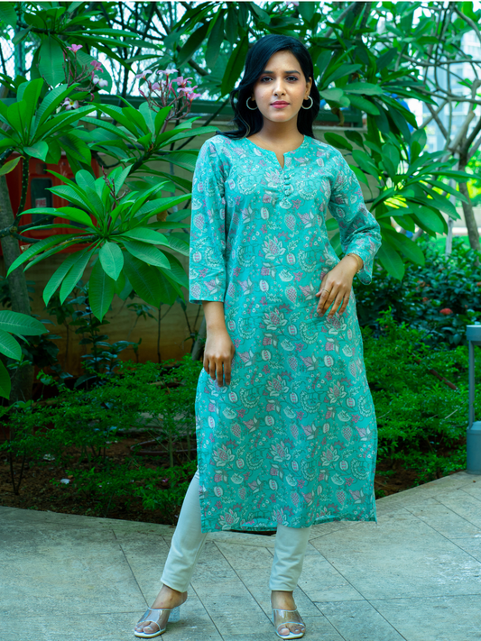 Light Blue Floral Print Kurti