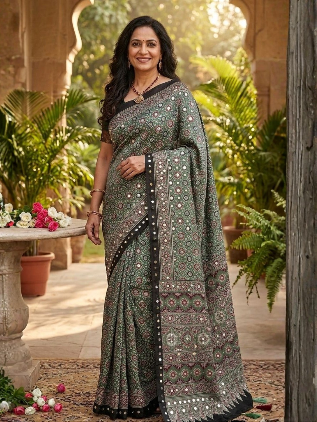 Timeless Ajrakh in Weightless Satin Moss