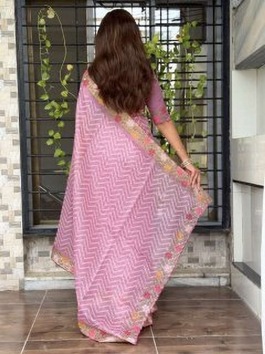 Embroidered Bandhej Print Cotton Satin Saree